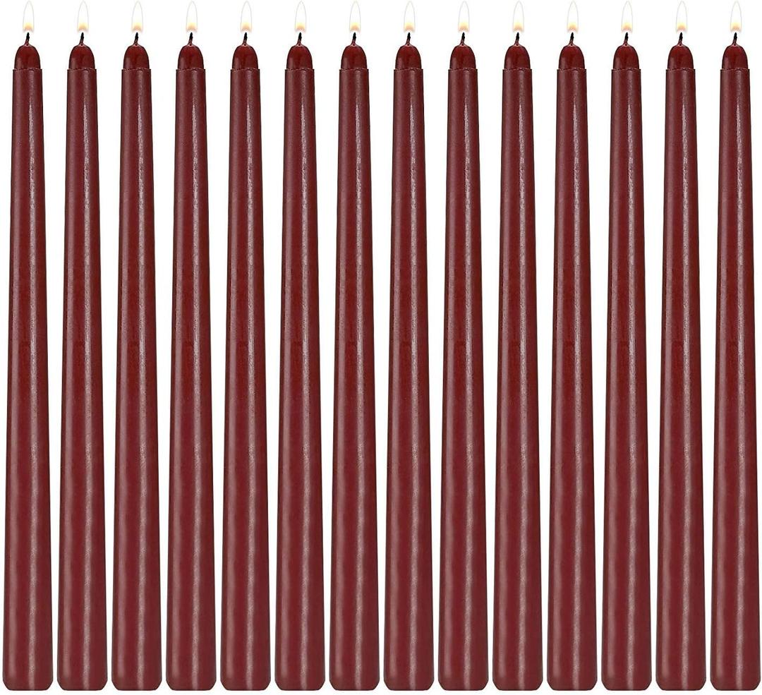14 Pack Dark Red Taper Candles 12 Inch Tall 3/4 Inch Thick Burn 10 Hours (Burgundy)