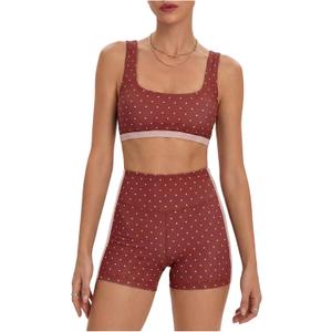 Milumia Women's Polka Dots Workout Set 2 Piece Color Block Bra Tank High Waisted Biker Shorts Layered Matching Yoga Outfit Burgundy Small