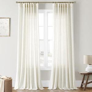 Joywell 144 Inch Curtains for Tall Floor Ceiling Sheer Linen Light Filtering Window Treatments Bak Tab Rod Pocket Sheer Neutral Extra Long 2 Story Window Curtain 144 Inches Long 12 Ft (Natural)