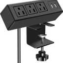 CCCEI 3 Outlet Desk Clamp Power Strip with USB Ports, Desktop Power Strip Surge Protector 1200J. Table Mount Charging Power Station, on Edge Power Outlet 125V 12A 1500W. (6FT, Black)