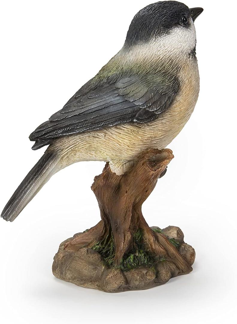 Hi-Line Gift Various Bird on Stump Statues (Chickadee), Multi Colors