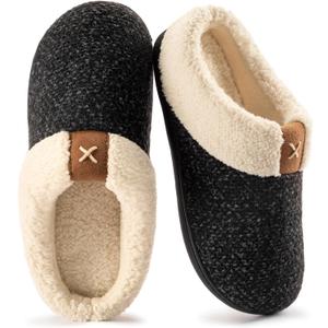 ULTRAIDEAS Women's Indoor Bedroom Slipper with Memory Foam, Gift for Women, Wool-Like House Shoe with Anti-Skid Rubber Sole for Ladies (9-10, Charcoal)