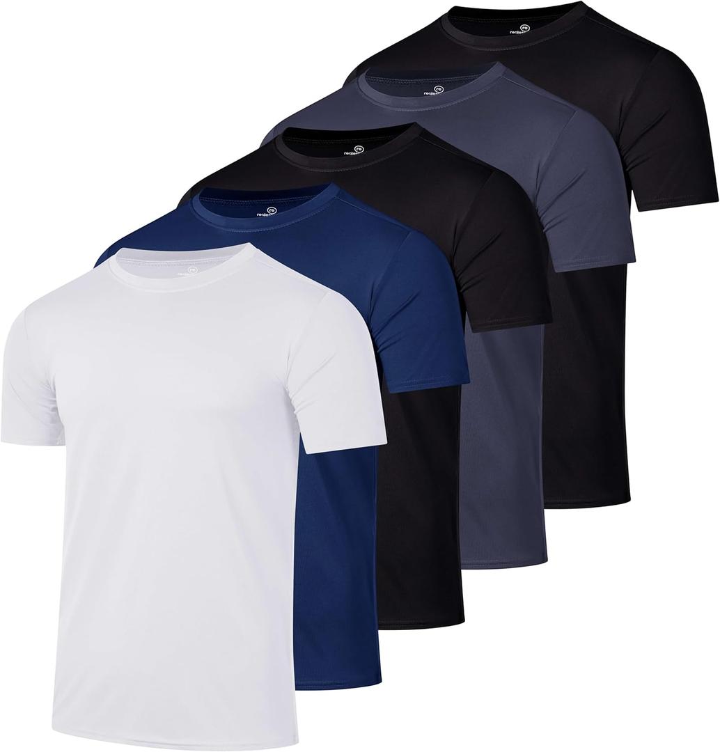 Real Essentials 5 Pack: Men's Dry-Fit Short Sleeve Crew Neck T Shirts Fitness Running Gym Workout Cool Exercise Athletic Tee (XX-Large)