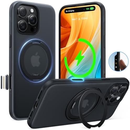 TORRAS Ostand Fitness for iPhone 16 Pro Max Case with 360°Rotating Magnetic Stand, [Compatible with MagSafe][Military-Grade Protection] Camera Control Button, Enhanced Grip, Slim, Obsidian Black 6.9"