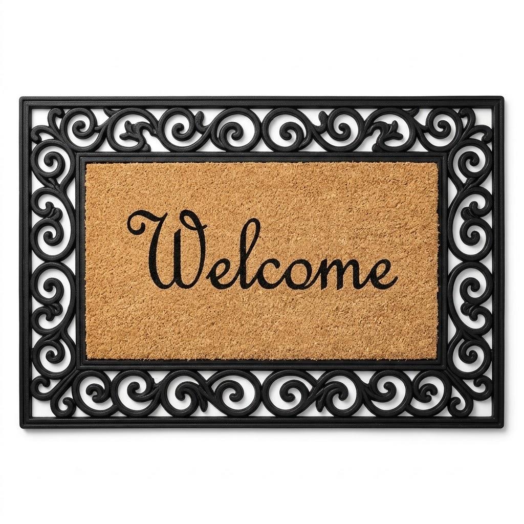 Rubber Outdoor Door Mat, All-Weather, 18x30, Welcome Scroll