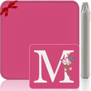 Mahjong Mat | Neoprene Anti-Slip Noise Reduction, Simple Design & Embroidery | 32.4x32.4 Inch Pink | Perfect for Mahjong, Board Games & Tile Games | Elegant Gift(Custom M Letter)