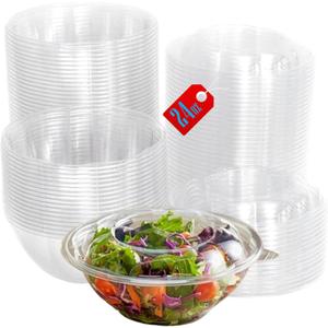 Mr Miracle Clear 24 Ounce Plastic Salad Bowls with Snap-On Lids. 50 Pack. Airtight Disposable Salad Containers for Lunch, Meal Prep, Parties. Ideal as Disposable Salad Bowls with Lids