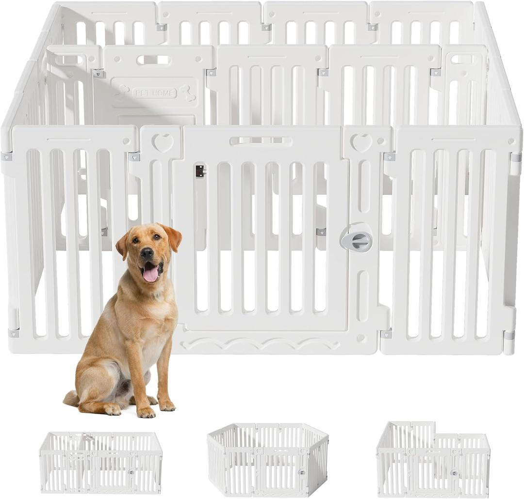 2 Room Dog Playpen with Door, DIY Shape Combination Puppy Pen, 16-Panel + 2 Link Piece + Large Door + Small Door,25.5" H Dog Fence, Non-Slip&  Secure Pet Gate, Easy to Assemble