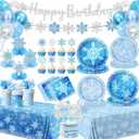 Winter Wonderland Birthday Decorations, Winter Party Decorations includes Snowflake Paper Plates Napkins and Cups, Snowflake Plates and Napkins for Holidays Christmas Birthday Party Supplies