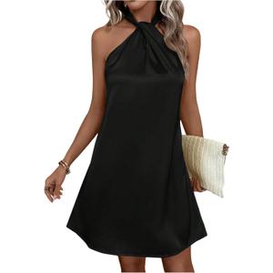 Floerns Women's Pearl Beaded Halter Twist Sleeveless Tie Back Dress A Line Dress (Medium)