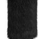 Womens 3.3-inch Chunky Mid Calf Fur Heel Boots Furry Fuzzy Fluffy Pointed Toe Boots for Women Short Wide Calf Fall Winter Snow Fold Over Boot with Side Zipper (7.5, Black)