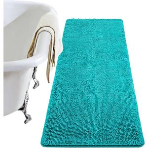 LOCHAS Luxury Bathroom Rug Shaggy Bath Mat 24 x 48 Inch, Washable Non Slip Bath Rugs for Bathroom Shower, Soft Plush Chenille Absorbent Carpets Mats, Teal Blue