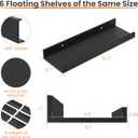 upsimples Floating Shelves for Wall, Wall Shelves for Decor Storage Set of 6, Wall Mounted Wood Shelf for Bedroom, Living Room, Bathroom, Kitchen, Picture Ledge Shelf, Black