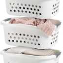 IRIS USA 50L Plastic Hip Hold Laundry Basket with Built-In Comfort Carry Handles, 3 - Pack, 1.5 Bushel, Clothes Hamper, Laundry Hamper, Ventilation Holes, for Closet Dorm Laundry Room Bedroom, White