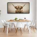 Highland Cow Large Framed Wall Art for Living Room Western Cattle Canvas Prints Longhorn Animal Pictures Painting Artwork Home Decor for Bathroom Bedroom 60"x30"
