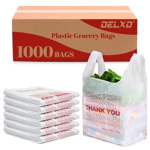 Delxo Grocery Bags Thank You Plastic T-Shirt Bag (1000 Count), White Supermarket Shopping Bags with Handles for Restaurant, Retail, To Go, Takeout, Convenience Stores 11.5 x 6.5 x 21 In