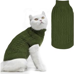 PUPTECK Winter Cat Sweater Coat - Soft Warm Cold Weather Clothes Knitwear for Kittens & Small Dogs Indoor Outdoor Wearing, Knitted Classic for Doggies Kitties Girls Boys, Dark Green, M