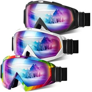 YENPK Ski Goggles, 3 Pack OTG Snowboard Goggles for Men Women & Youth, Winter Sport Anti Fog Snow Goggles - UV400 Protection