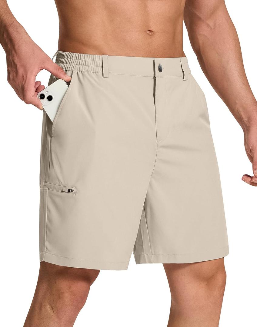 Mens Stretch Golf Shorts with 6 Pockets Dry Fit 7 Inch Inseam Lightweight Dress for Hiking Work Casual (X-Large Short, Khaki)