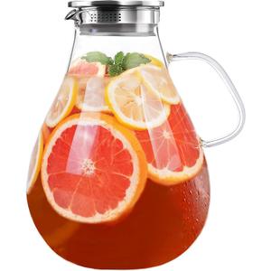 Glass Pitcher with Lid,1 Gallon Glass Water Pitcher Hot/Cold Water Jug, 128oz Juice and Iced Tea Beverage Carafe with Lid (Extra-Wide Mouth)