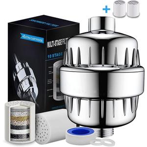20-Stage Shower Filter, Removes Chlorine and Fluoride, Softens Water, Moisturizes Skin, Comes with Two Cartridges