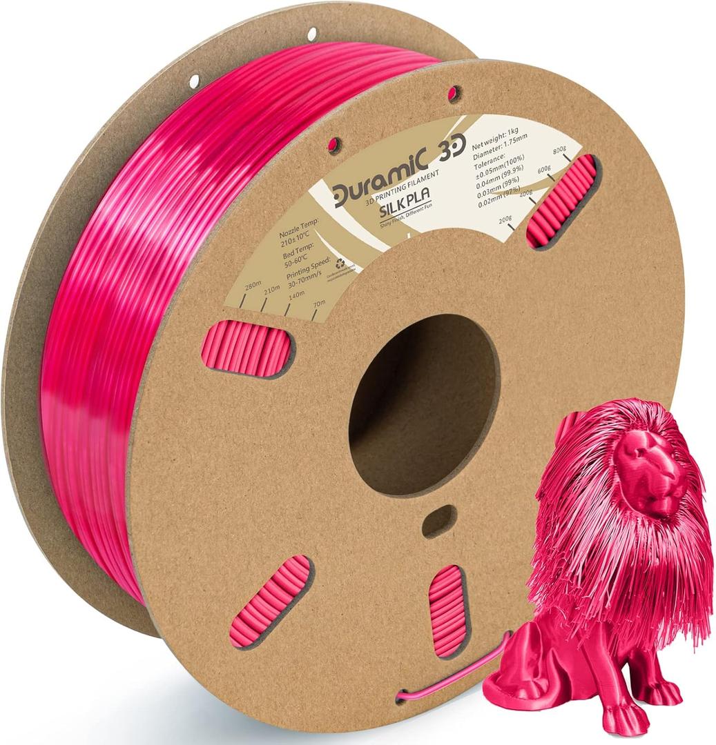 Duramic 3D Shiny Silk PLA Filament 1.75mm Red, Shiny Red PLA Filament Dimensional Accuracy +/- 0.05 mm 1kg Spool(2.2 lbs)