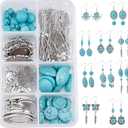 SUNNYCLUE 1 Box DIY 10 Pairs Turquoise Bead Earrings Making Kit Alloy Enamel Leaf Pendants Charms with Turquoise Beads Eye Pin & Earring Hooks for DIY Earring Jewelery Making, Antique Silver