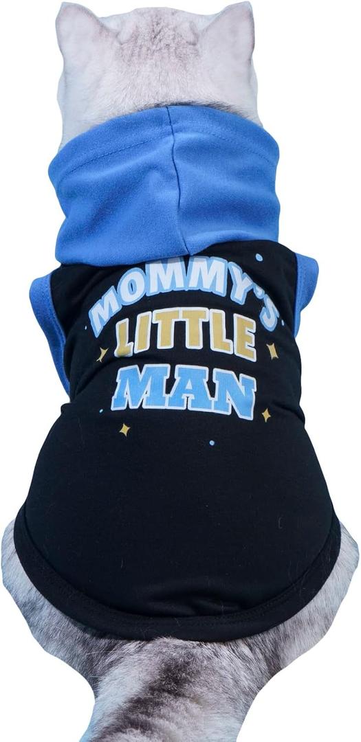 QWINEE Mom Boy Dog Hooded Tank Tops Letter Print Cat Puppy Hoodie Vest Sleeveless Pullover Dog Shirt Stretchy Pet Clothes for Small Medium Large Cats Dogs Kitten Blue XXS