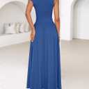 ZESICA Women's Summer 2026 Sleeveless Maxi Dress One Shoulder Casual Slim Swing Pleated Formal Dresses with Pockets (Blue, L)
