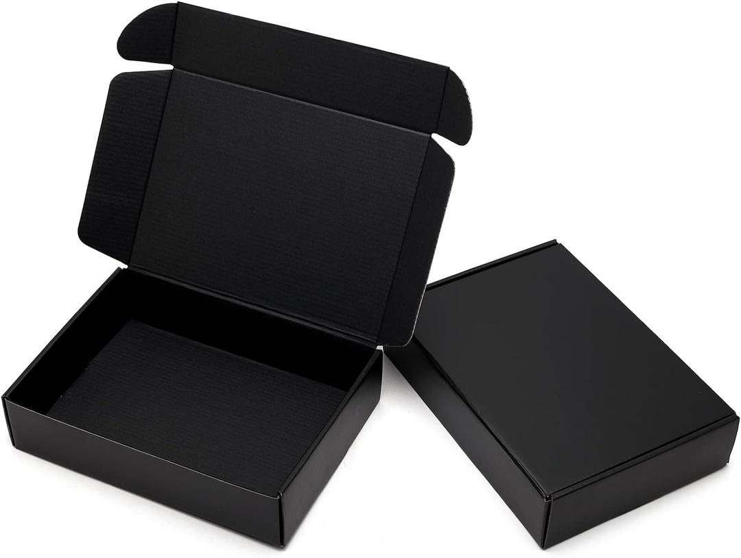 9x6.5x2 Inches Black Shipping Boxes 25 Pack - Corrugated Cardboard Mailing Box for Small Business, Tab Locking Literature Mailer Packaging Supplies for Packing Digest Size Book Gifts Craft DVD