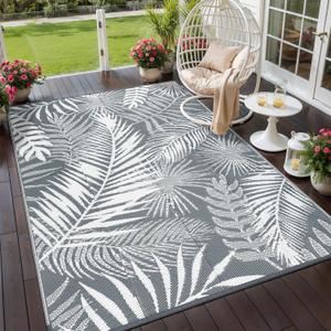 Outdoor Rug 5x7Ft Outdoor Plastic Straw Rug Waterproof Outdoor Rugs for Patios Clearance Indoor Outdoor Rug for Patio Decor Porch Camping (Cool Gray)