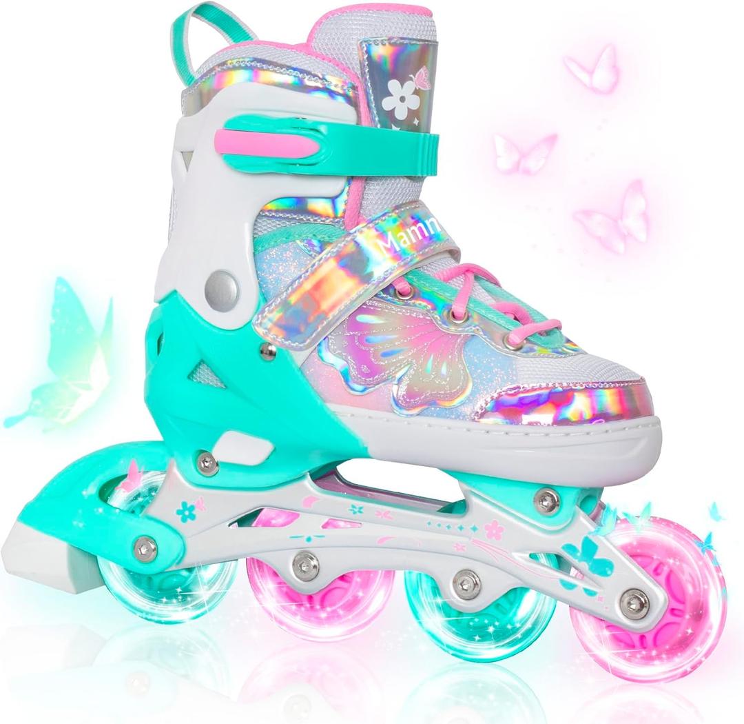 MammyGol Inline Skates for Girls Kids, 4 Size Adjustable Butterfly Roller Skates with Vibrant Colors Flashing Wheels, Skates Indoor Outdoor for Beginners Women Lady  M