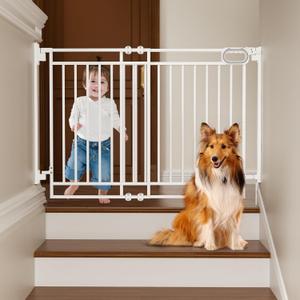 Grownsy Baby Gate for Stairs- No Bottom Bar, Adjustable Width 29.8 to 43.5 for Child and Pet, Dog Gate with Auto-Close & One-Hand Operation, Screw-in Installation for Doorways and Indoor Use (White)