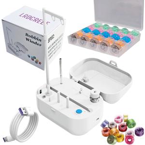 LRDCREEE Automatic Bobbin Winder Bobbin Winding Machine with Auto Stop Sensor, Large Spool Thread Holder and Extra 25 Pcs Class 15 Bobbins for Sewing Machine Thread Winding Use