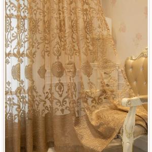 Amidoudou 1 Pair Luxury European Sheer Curtains Hollow Embroidered Tulle Curtains for Bedroom Living Room (Gold,54x90 Inch)