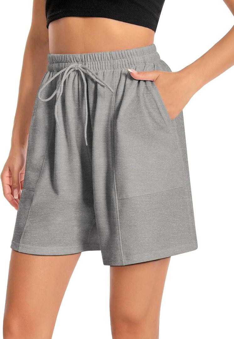Women's Lounge Athletic Shorts with Pockets, 6.1" Sweat Shorts Women, Summer Casual Elastic Walking Running Shorts (Gray, S)