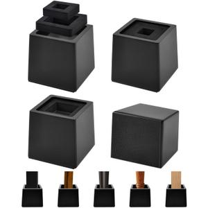 Bed Risers Heavy Duty, 4" H(Inner 3" H), 1" Raised Edge, Loading 2500 lbs, for King Queen Twin Full Bed Frame, 4 Pack Wooden Furniture Legs Risers for Couch Desk Table TV Cabinet, Black
