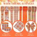 Whaline 8 Rolls 40 Yards Fall Thanksgiving Ribbons 2 & 1 Inch Orange Plaids Pumpkin Leaves Wired Edge Ribbon Rustic Autumn Harvest Craft Ribbon for Wreath Bow DIY Crafts Wrapping