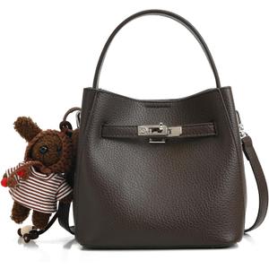 Ladies' Wallet, Light Luxury Bucket Bag, Lychee Patterned Handbag, High-End Sense, One Shoulder Versatile Crossbody Bag (Brown)