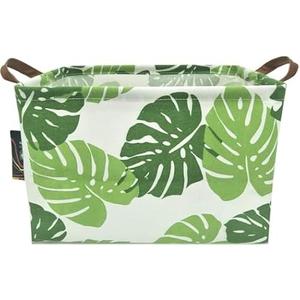 HKEC Rectangle Green Storage Basket, Clothes Basket with Handles, Collapsible Storage Box, Gift Basket, Room Decor (Banana Leaf)