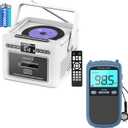 Boombox CD Player,CD Cassette Player Combo with Bluetooth,10W HiFi Speakers,Built-in 5000mAh Rechargeable Battery,FM Radio,Tape Recording,Remote Control,USB/AUX/Micro SD/3.5mm Headphone for Home