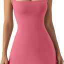 QINSEN Women's Square Neck Bodice Dress Sleeveless Tank Top Stretch Flare Mini Dresses (Pink, XL)