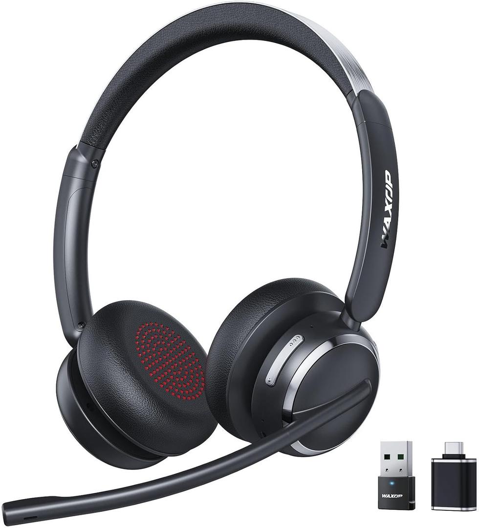 Wireless Headset with Mic for Work, USB A/C Dongle, Bluetooth 6.0 Headset with AI Noise Cancelling Microphone, Wireless Headphones with Mic Mute & 65H, Wireless Headset for PC/Computer/Laptop/Teams