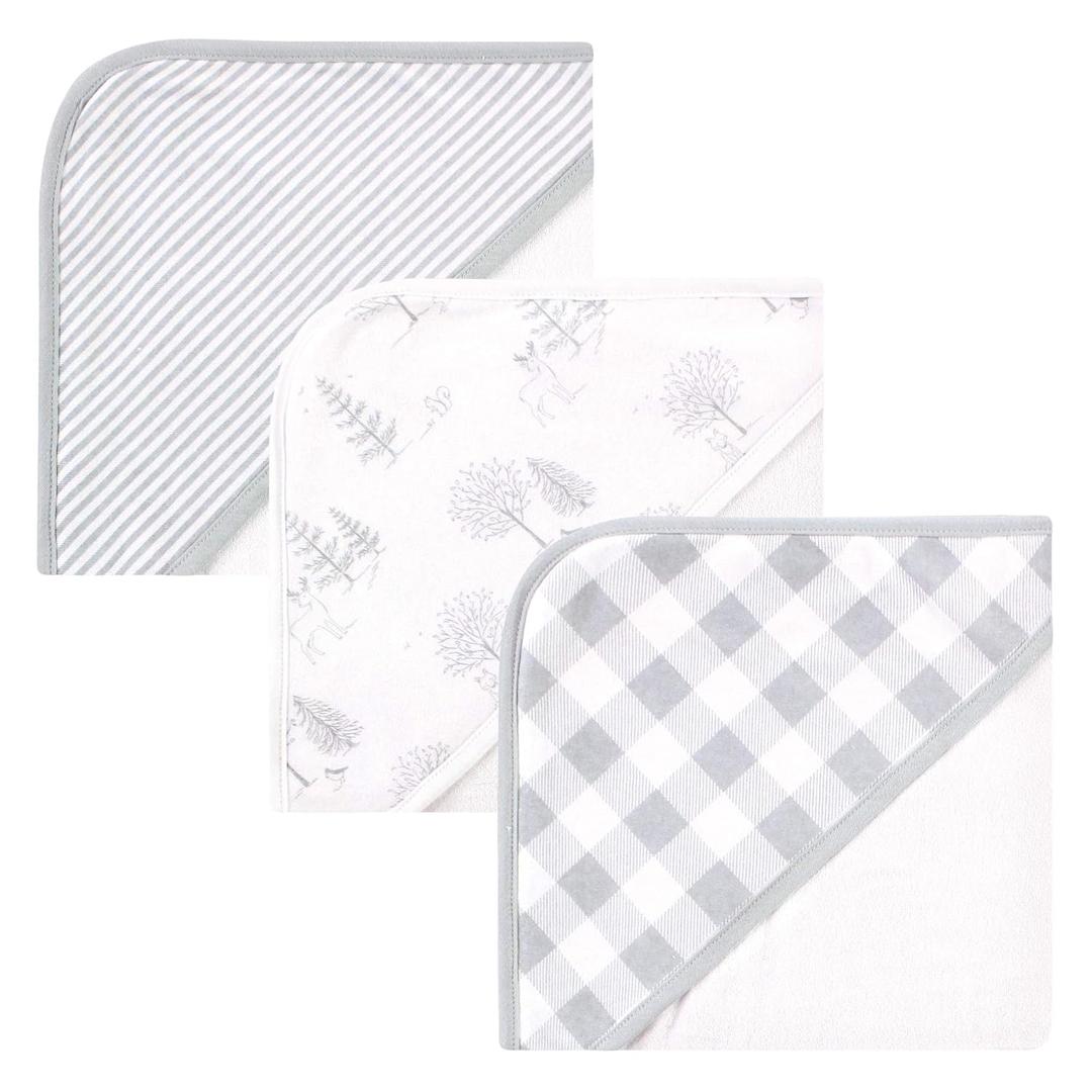Touched by Nature Unisex Baby Organic Cotton Hooded Towels, Gray Woodland, One Size