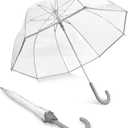 Weather Station Clear Dome Rain Umbrella, Automatic Open, Bubble, Windproof, Waterproof, Lightweight, Full 52 Inch Arc, Stick, Gray Trim