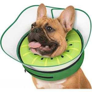 Supet Raised Inflatable Dog Cone After Surgery - Adjustable Recovery Donut Collar with Removable Shield to Stop Licking Wounds & Protect Stitches - Soft Dog Cone Alternative for Medium Dogs (Kiwi,M)