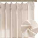 Pinch Pleated Linen Curtains 108 Inches Long 2 Panels Set Living Room Pleat Drapes Light Filter Thick Flax Burlap Texture Semi Sheer Large Window Floor to Ceiling 108 Inch Curtains 9 FT Cream Beige