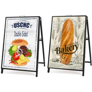USCNC 2 Pack Heavy Duty A-Frame Sidewalk Sign 24 x 36 Inch, Portable Double-Sided Sandwich Board Slide-in Folding Metal Signboard (Frame only，No white board)