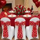 Suncalla 10 Pcs Valentine's Day Satin Chair Sashes Red Love Heart Dining Chair Cover 24 x 13'' Red Bows Elastic Reusable Back Ribbon Bows Cover for Wedding Events Anniversary Bridal Banquet Party