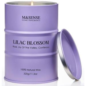 M&SENSE Lilac Blossom Soy Candles for Home Scented, 11.3oz 70 Hour Long Burning Aromatherapy Candle for Stress Relief Meditation Yoga Relaxing SPA, Housewarming Gifts for Women